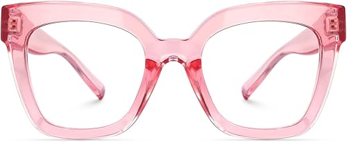 Zeelool Gafas rectangulares de moda con bloqueo de luz azul para mujer, TR90, Malcolm VFT0269 (VFT0269-11 rosa, lentes transparentes sin receta)