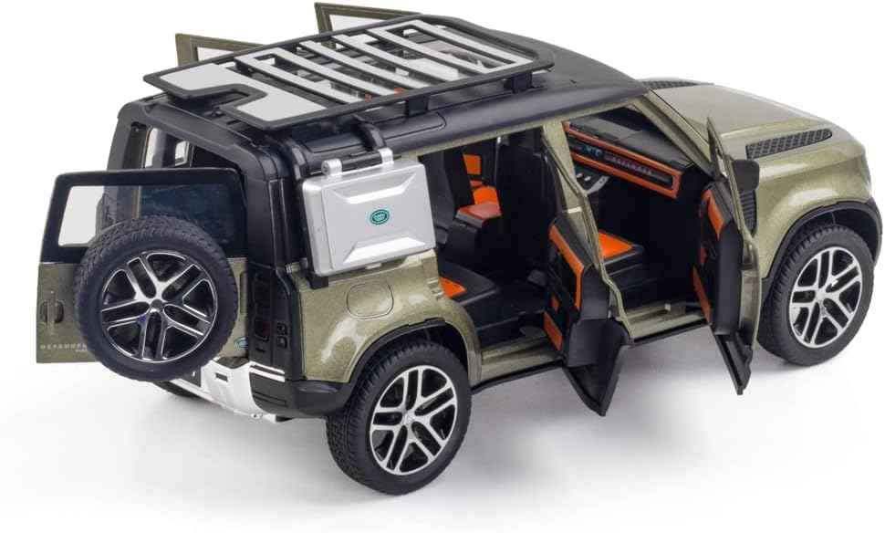Image of DEOXY 1:24 Scale Land Rover Defender Die-Cast Model SUV - White Off-Road Friction Toy Car with Openable Doors, Roof Rack, Pull Back Action, Lights & Sound - Metal Body for Kids