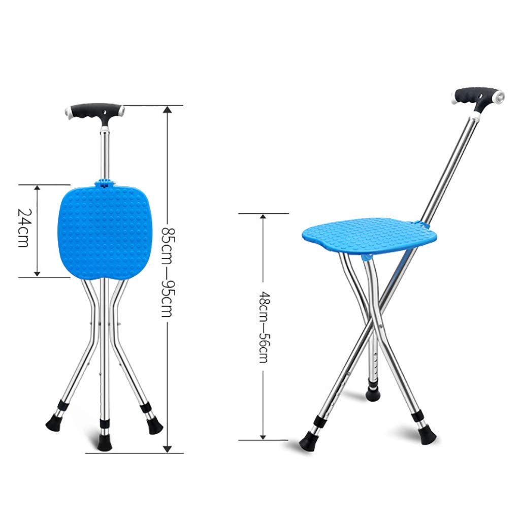 Taburete Plegable para bastón para Caminar, Silla Plegable, bastón Ligero retráctil con ángulo de luz LED para Personas Mayores, Viajes al Aire Libre, Taburete de Descanso para Pesca