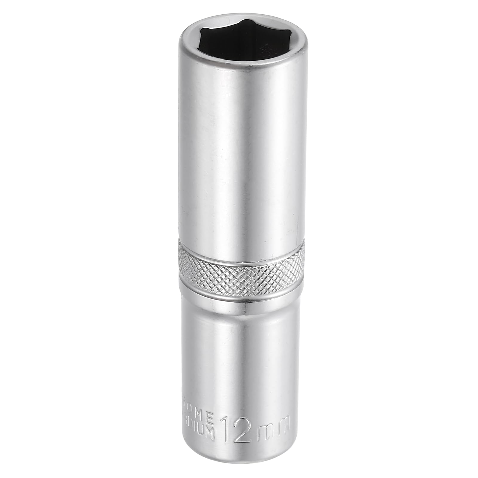 sourcing map 6 Points Deep Socket 3/8" Drive 12mm Deep Metric CR-V Steel Polished Nickel Plating Impact Sockets 64mm / 2.5" Long Flip Sleeve Tool for Home Auto Nuts Bolts Repair