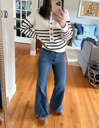 Womens Casual Long Sleeve Sweaters Buttons V Neck Ribbed Knit Pullover Outfits2