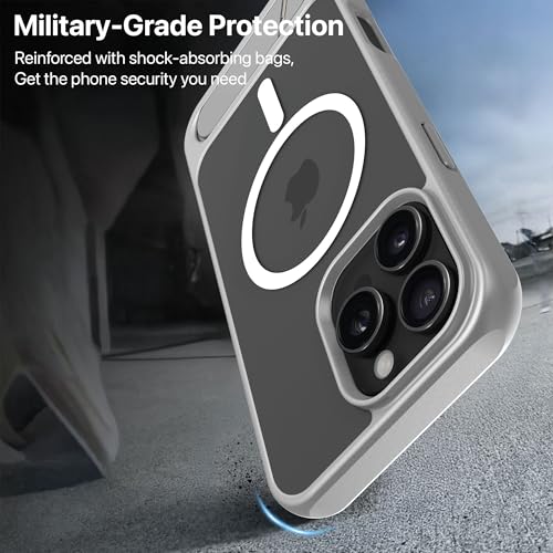Image of eller sante Zenon Magpro Back Cover Case for iPhone 16 Pro Max Scratch Resistant Camera Screen Protector TPU Shockproof with Stand Holder Mag-Safe Wireless Charging- Silver