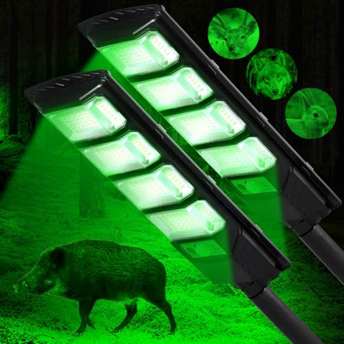 Hog Lights for Night Hunting, 12000LM Solar Green Hunting Light with Remote, Motion Sensor and Waterproof, Hog Light for Predator Coyote Hog Deer Varmint— Perfect Hunting Accessories (2 Pack)