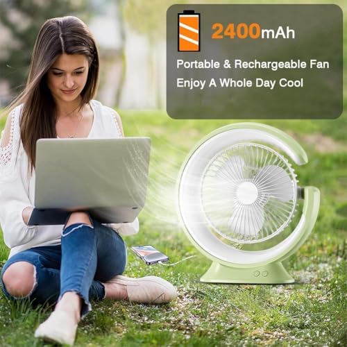 Image of 4000mAh High Speed ๐๐๐๐ก๐๐ซ๐ ๐๐๐๐ฅ๐ Table Fan for Home, ๐๐ฌ๐๐ข๐ฅ๐ฅ๐๐ญ๐ข๐ง๐ ๐๐๐ง with ๐๐๐ ๐๐ข๐ ๐ก๐ญ | ๐๐๐ ๐๐๐ซ๐ฌ๐จ๐ง๐๐ฅ Fan, ๐ ๐๐ฉ๐๐๐ (R - Green)
