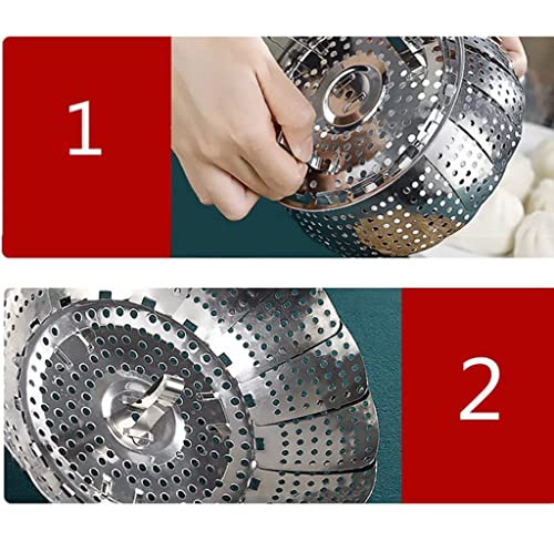 Image of Desi BAE Stainless steel heavy Folding Vegetable Steamer Basket Collapsible Steamer basket for vegetable Cooking, fish and baby food steamer, Big and Expandable Fit Various Size Pot.