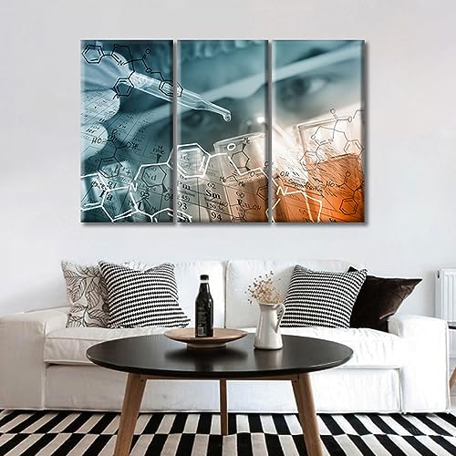 Image of TUMOVO 3 Panels Scientist and Test Tubes Laboratory Concept Paintings for Wall Decorations Scientists and Scientific Experiments Wall Painting Art Prints and Posters Framed Ready to Hang (36 inch Wx24 H)