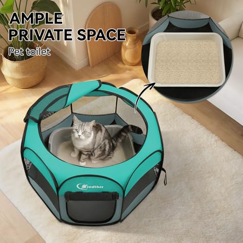 Image of Siedihit Playpen for Small Dog Cat, Dogs Tent Crate Cage Indoor /Outdoor, Portable Pop Up Dog Kennel with Carrying Bag for Rabbits, Removable Top (Green, Small)