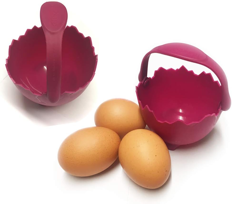 Cracked Egg Poacher Set by HomeQuip | Eat Healthy Eggs for Breakfast | Made with Food Grade Silicone with Safety Handle Includes Free Oil Brush (Box of 2 Poacher)