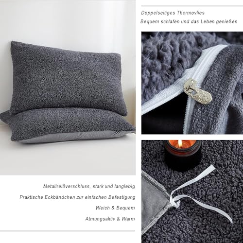 Covebett Winter Warm Bettwäsche 135x200 Grau Teddy Fleece Cashmere Touch – Ansicht 6