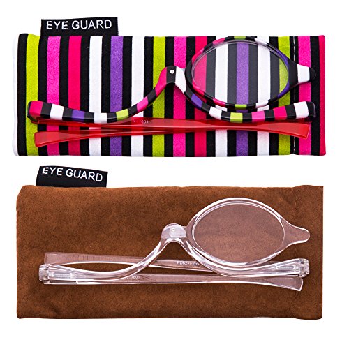 EYEGUARD Readers 2 Pack Magnifying Makeup Glasses Eye Make Up Spectacles Flip Down Lens Folding Cosmetic Womens Reading Glasses +3.50