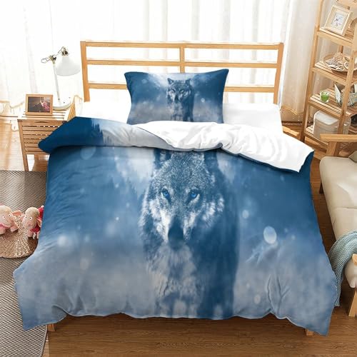 Funda nórdica suave de microfibra con cremallera y estampado digital de lobo 3