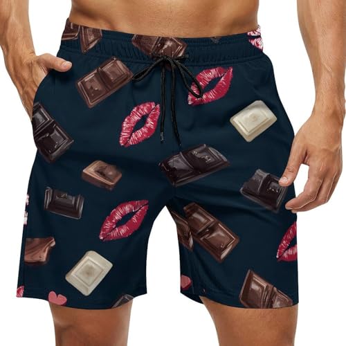 Chocolate Candy Sweets Print Mens Swim Trunks Quick Dry Board Shorts Beach Swimwear Bathing Suits