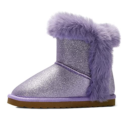 K KomForme Girls Snow Boots Warm Fur Lined Glitter Strap Winter Shoes Lightweight with Hook-and-loop(Toddler/Little Kids/Big Kids)