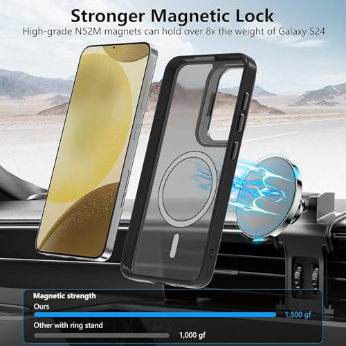 Image of VONZEE PC Compatible For Samsung S24 FE 5G Case,Compatible With Magsafe,Military-Grade Protective Case,Built-In Stash Stand Phone Case,Scratch-Resistant Back Cover,Classic Series|Clear Black
