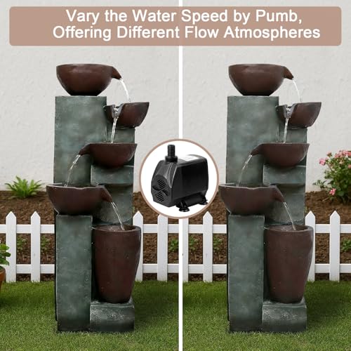 Image of Naturefalls 39.7 inch Tall Outdoor Water Fountain and Waterfalls - Large Garden Fountain with LED Lights, 5-Tier Cascading, Indoor and Outdoor Fountains for Garden, Patio, Deck, Porch, Backyard and Home