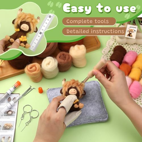 Image of Yizzvb Needle Felting Kit, Highland Cow Needle Felting Kits for Beginners Adult with Instruction, Wool, Felting Needles, Felting Pad, Wool Felting Kits for Beginners DIY Home Decoration