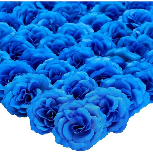 Image of Bright Creations Blue Roses Artificial Flowers - Set of 50 3 in Stemless Silk Roses - Royal Blue Reusable Water-Resistant Faux Bouquet Decor for Wedding & Home