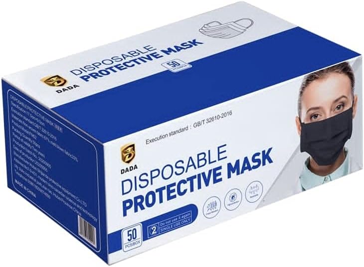 DADA 3ply Disposable Black Face Mask- 50 Piece