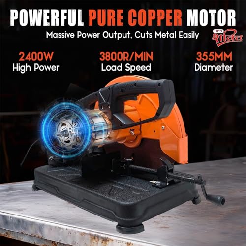 Image of HPD Shakti 14 inch Cut Off Machine (D-Type Handle) - 2000W Full Copper Motor, Heavy-Duty Metal Cutter with 355mm Blade, 3800 RPM, Sturdy Base for Metal, Pipe & Rod Cutting