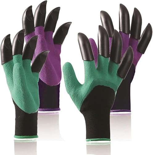 jimmyxqw family claw gardening gloves gardening claw protective glovesclaws garden gloves (Green+Purple)