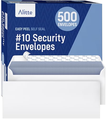 #10 Security Envelopes Letter Size Self Seal, 500 Count, Mailing Envelopes, Checks, Letters, Office Documents - Windowless, Security Tinted, Business Envelopes - White, 4-1/8" x 9-1/2"