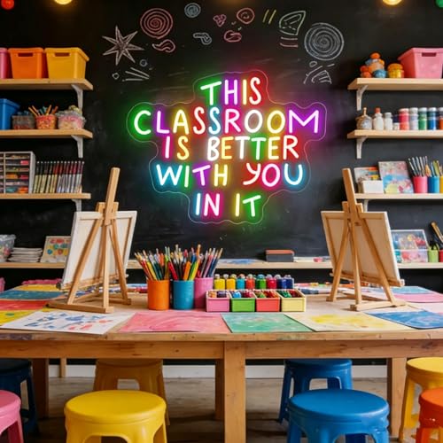 Image of This Classroom is Better With You In It Multicolor Neon Sign for Classroom Wall Decor USB Powered Neon Inspirational Teacher Sign for School Classroom Daycare Teachers Students Gift