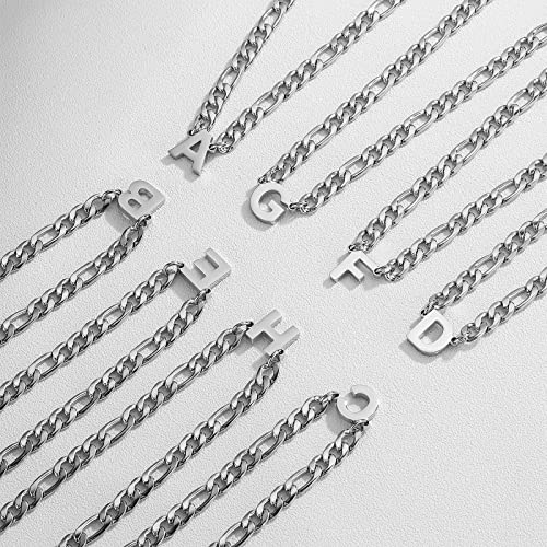 Initial A-Z Figaro Chain Necklace for Men Women Letter Pendant Stainless Steel 6.5mm 18+2 Inches Jewelry Gift for Him Boyfriend Husband4