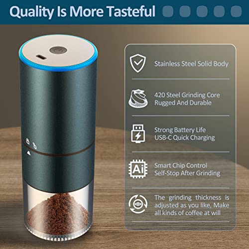 Petimeti Electric Coffee Grinder, Portable Coffee Bean Grinder With Stainless Steel Spiral Core,With 5 Gears Adjustable Burr Nuts, Adjustable Thickness Of Coffee, Easy To Clean And Storage #TOP1
