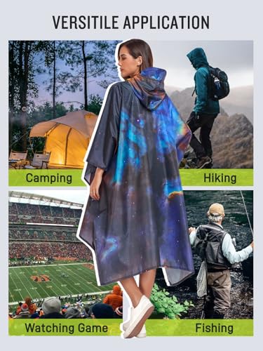 Image of SaphiRose Extra Thick Hooded Rain Poncho Double Layer Waterproof Raincoat Jacket for Men Women Adults