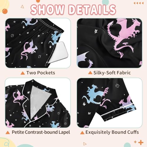 Cute Animals 2 Piece Satin Pajamas Set Casual Button Down Silk Sleepwear Summer Nightwear3