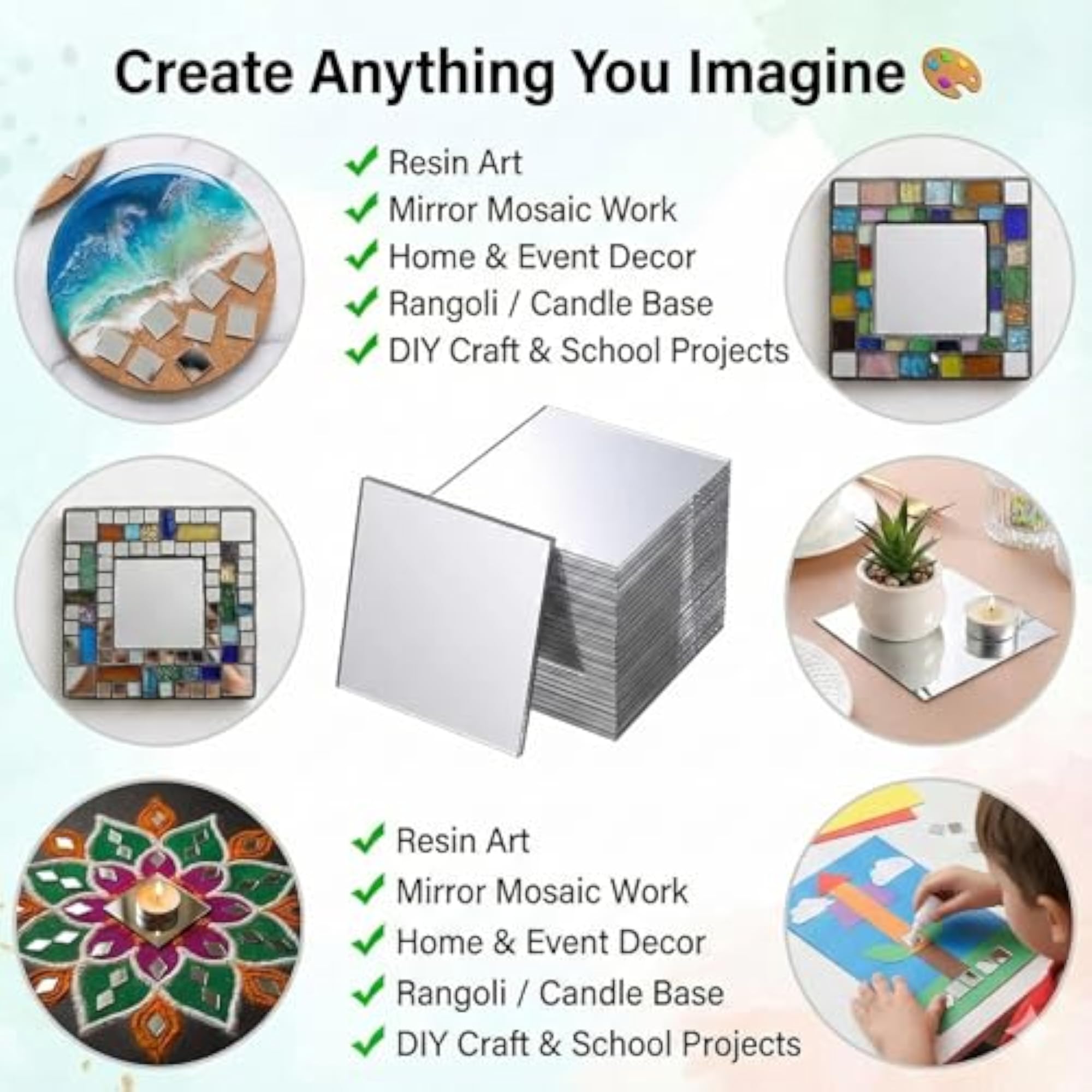 Silver Mirror Acrylic Sheets for Craft Making, 2" x 2"