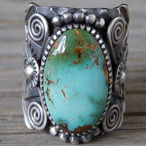 LRGKMCWTOB 925 Sterling Silver Ring Delberto Climbing Oval Cut Natural Turquoise Bridal Ring Women's Ring Size 6-102