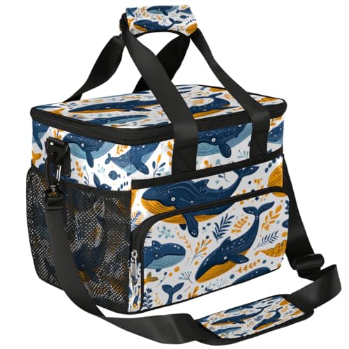 Whale Insulated Picnic Backpack Lunch Box for Women Men Picnic Basket Tote Lunch Bag Picnic Bag Portable Lunch Bags for Picnic, Beach, Work, Trip,Office, Camp Cute Ocean Whales