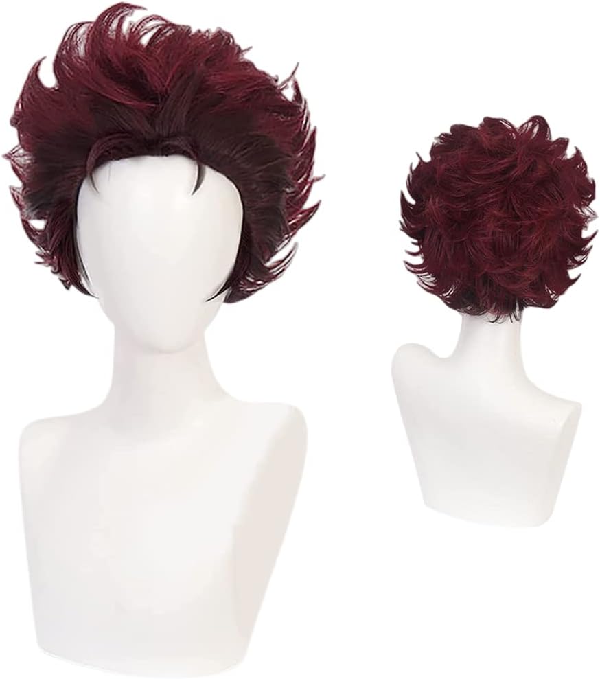 KynkycosKamado Tanjirou Short Layered Brown Hair Wig Cosplay Wigs Halloween Hair for Women and Men