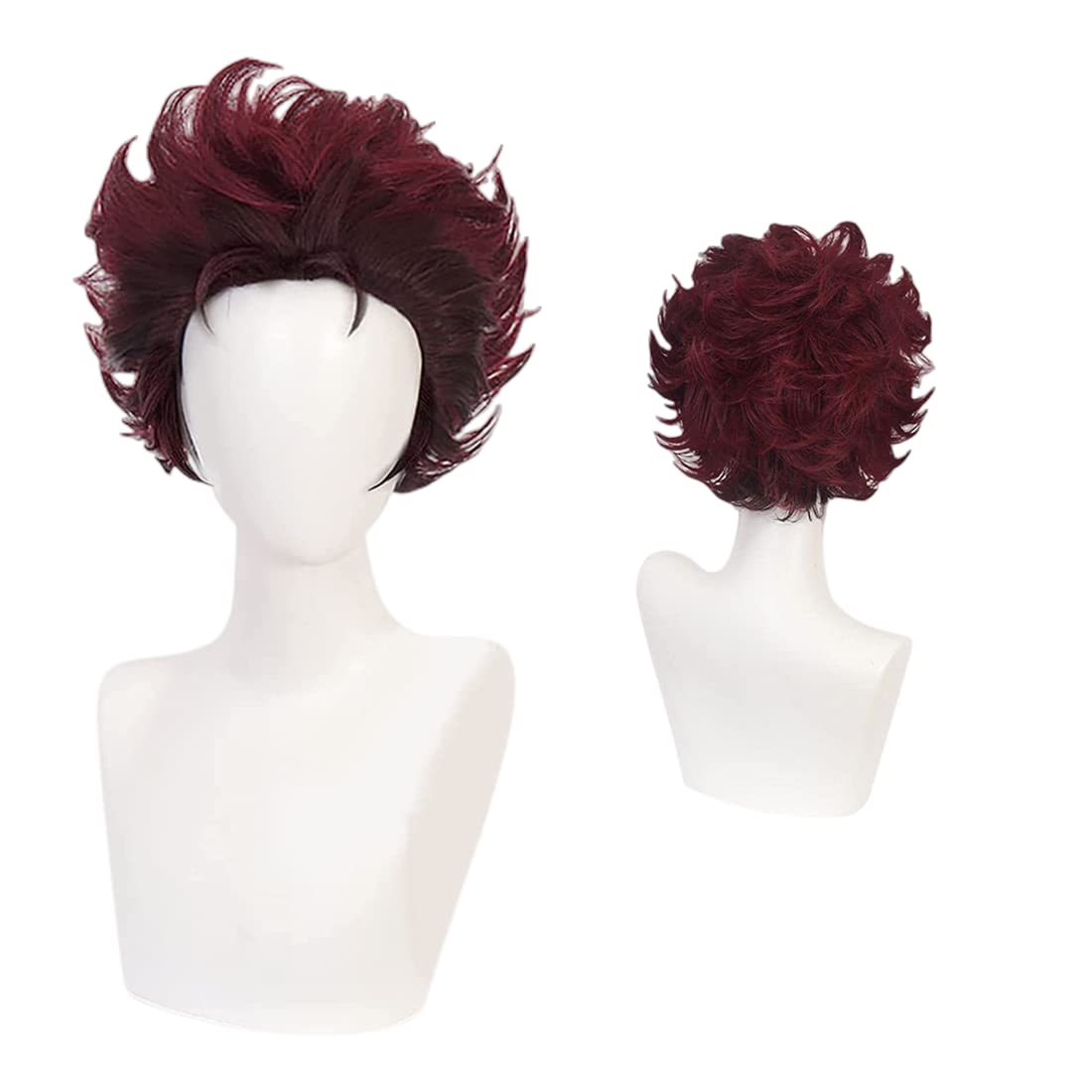 KynkycosKamado Tanjirou Short Layered Brown Hair Wig Cosplay Wigs Halloween Hair for Women and Men