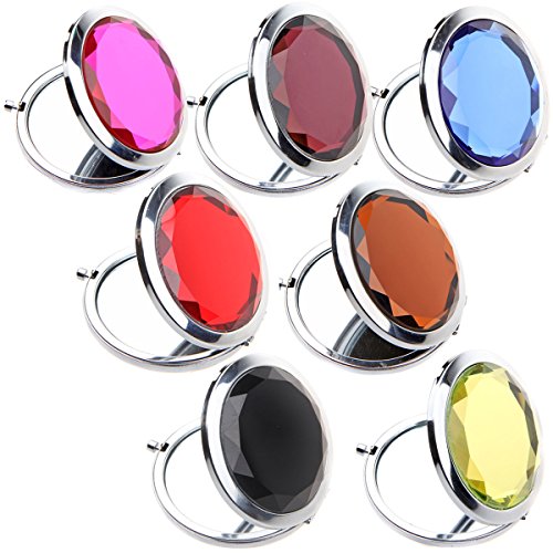 IETANG 7pc Set Double Compact Cosmetic Crystal Makeup Mirrors Round Pocket Purse Magnification Jewel Mirrors