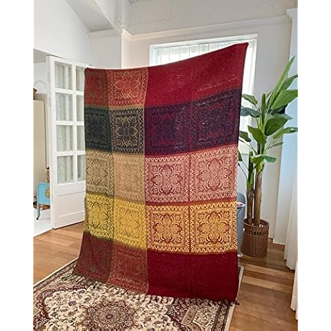 Peel Forest Boho Couch Cover, Bohemian Throw Blanket Tassels Hippie Decor Covers Sofa Chair Campervan Beach Picnic Red Cover