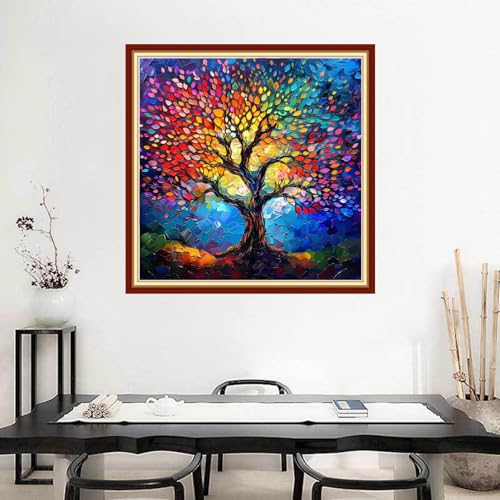 Image of Joyhoor Stamped Cross Stitch Kits for Beginners Needlepoint Kits for Adults Embroidery Kits 11CT Counted Cross Stitch Kits Printed Embroidery Pattern-Luminous Tree 18x18 inchs