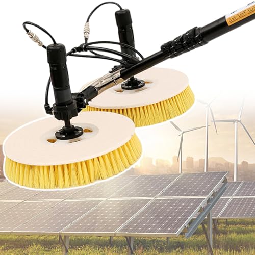 デュアルヘッドソーラーパネル/ルーフウォーターブラシ、アクセサリーセット付き、24.6フィート電動屋外ガラス回転ウォーターブラシ軽量、調節可能な合金ポール、供給,Wired