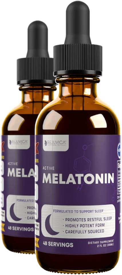 Rejuvica Health Active Melatonin for Sleep Support - Convenient Liquid Formula Absorbs Fast & Tastes Great - 2 Pack