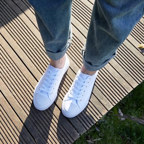 Image of ZGR Womens White Tennis Shoes for Women,Low Tops Lace up Canvas Sneakers