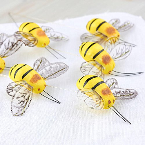 Factory Direct Craft Faux Bumblebees on Wired Stems - Pack of 12 Mushroom Honey Bees for Garden Flower Arrangements, DIY Wreaths and Spring and Summer Decorations (Size: 2-1/4