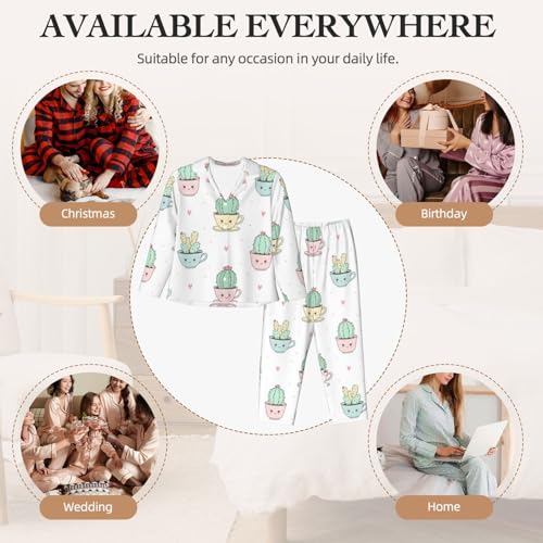 Image of Women'S Long Sleeve Pajama Set Soft Loungewear Button-Down Top & Elastic Waist Pants S- 2XL