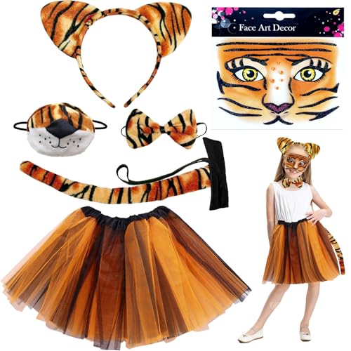 AUNGCSHE 6 Piezas Disfraz de Tigre, Cosplay Animales, Falda Tutú para Niños, Halloween, Carnaval, Espectáculo Escolar