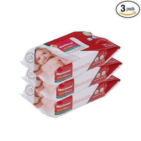 Morisons Baby Dreams Soft Cleansing Baby Wipes enriched with Aloe Vera and Vitamin E - pack of 3