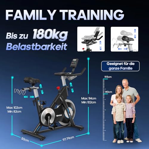 [2026 MODELL] Heimtrainer Fahrrad, DMASUN Ergometer Hometrainer Fahrrad mit Verstellbarem Magnetwiderstand, APP-Verbindung, Schwererem Schwungrad, LCD-Monitor, Höhenverstellbar, Fitnessbike Bis 180KG