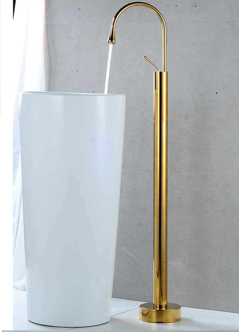 Sponsored Ad - Aquieen Free Standing Floor Mounted Single Lever Basin Mixer with Provision for Hot & Cold Water Drop Series (Gold)