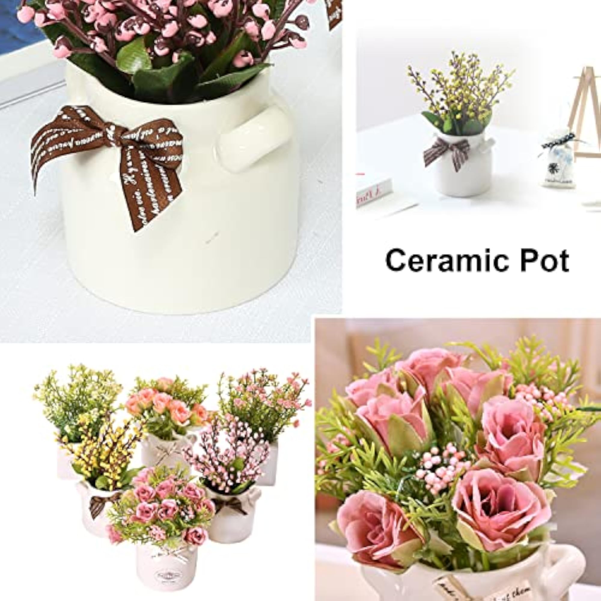 6Pcs Artificial Pot Flowers with Ceramic Pots for Home Decor