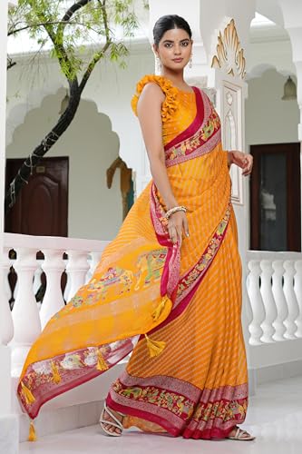 Image of MIRCHI FASHION Saree for Woman | Chiffon Floral Printed Breathable Occasional Sari with Blouse