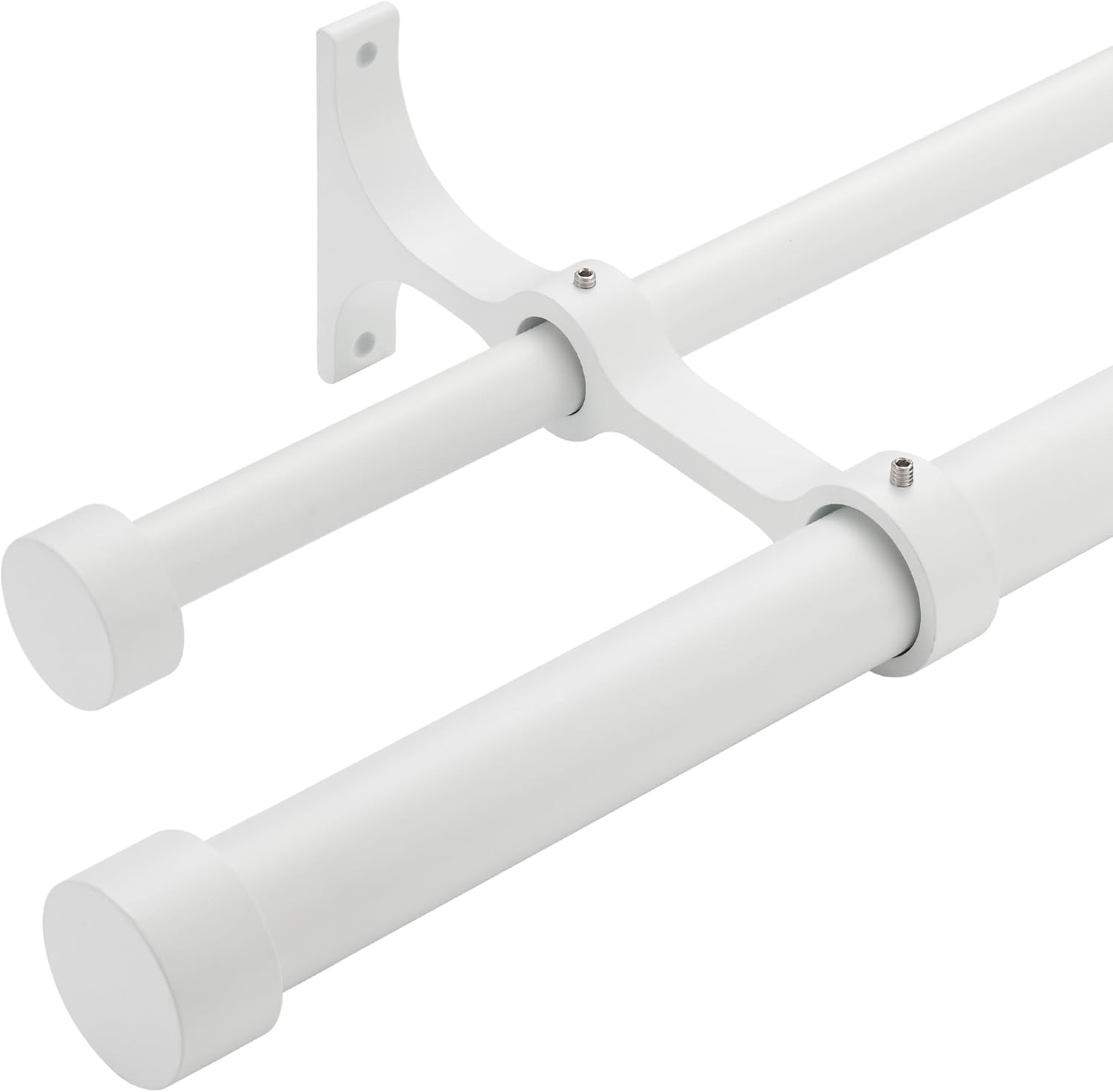 Double Curtain Rods with Aluminum End Cap and Full Surround Brackets,1"Front and 5/8" Back Rod,Adjustable between 72 to 144 Inches (6-12 Feet), Matte Black Double Window Drapery Rod 72-144" Matte White